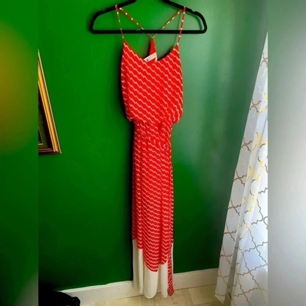 CLEARANCE! Pink Owl Maxi Dress Halter Top Red & White Boutique Size Small EUC!